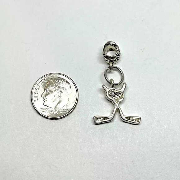 Hockey Sticks & Puck Vintage Charm Dangle for European Bracelet Sport Necklace - Picture 3 of 3